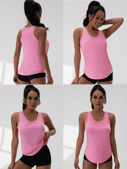 Yoga Shirts V-Neck Pleated Short Sleeve Sports Top Loose Solid Color Exercise Tee 5 Colors Gym Wear