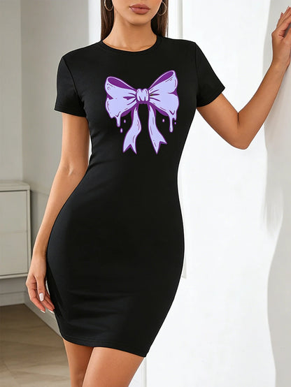 Women's casual dress, a fashionable dress with letter pattern prints, made of stretch fabric, machine washable
