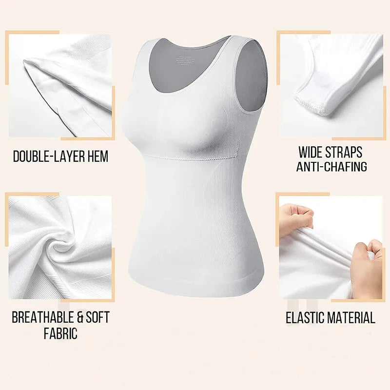 1pc Women Tummy Control Shapewear Classic 2-IN-1 With Padded Bra High Elastic Vest Body Shaper Up Lift Corset Cami Tank Tops