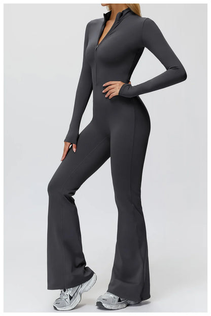 Yoga Suit Gym Set Tracksuit Zipper Long Sleeved Sports Jumpsuit Push Up Workout Clothes