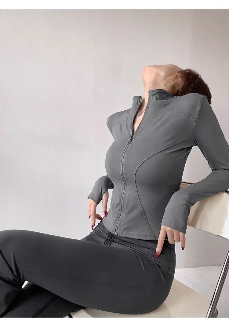 Quick Drying Sports Tight Top Yoga Jacket Long Sleeve S-3XL