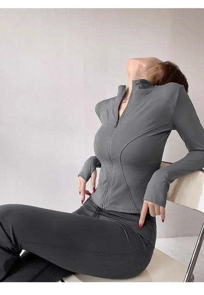 Quick Drying Sports Tight Top Yoga Jacket Long Sleeve S-3XL