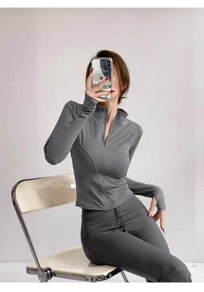 Quick Drying Sports Tight Top Yoga Jacket Long Sleeve S-3XL