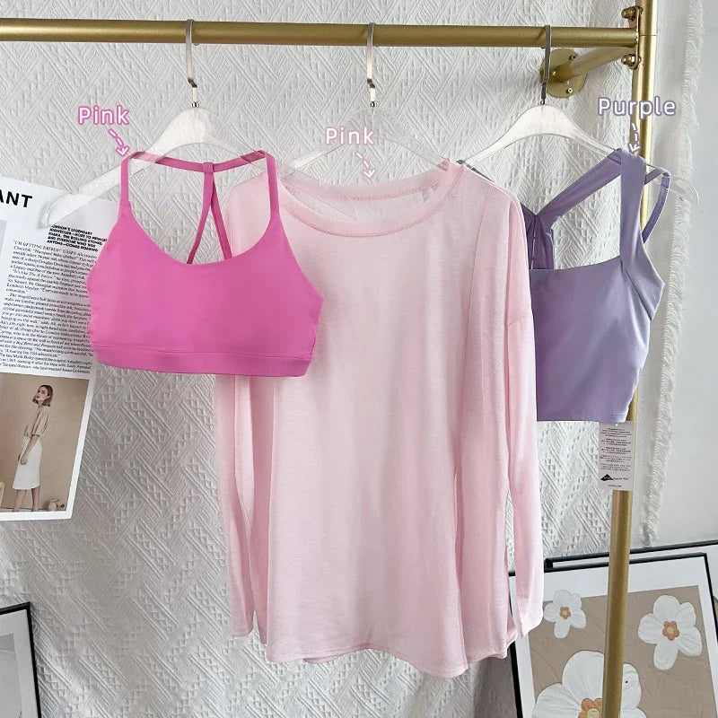 Women's Fitness Sports T-shirt Loose Long Sleeve Breathable Comfort Side-Opening