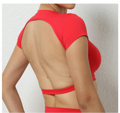 Sports Muscle Back Tee Padded Backless Sports Shirts Workout Yoga T-Shirt