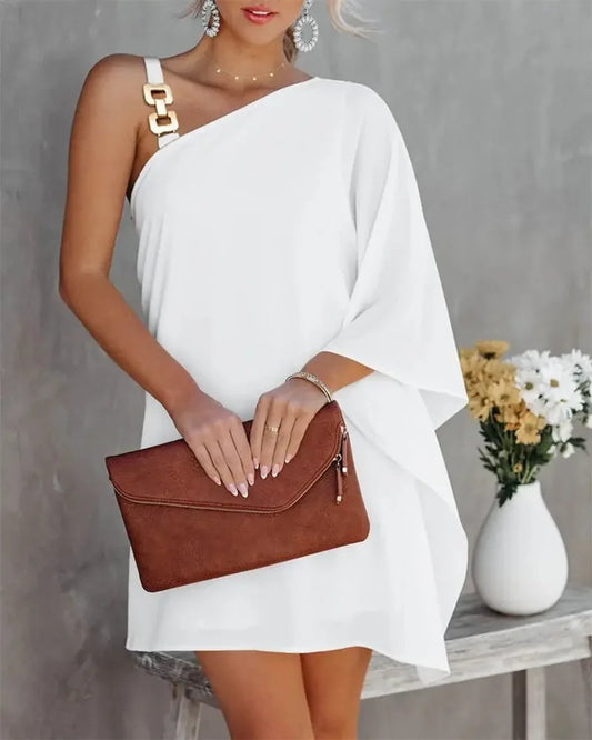 Casual Dresses Off-The-Shoulder One Strap Sloping Shoulder Printed Midi Dress