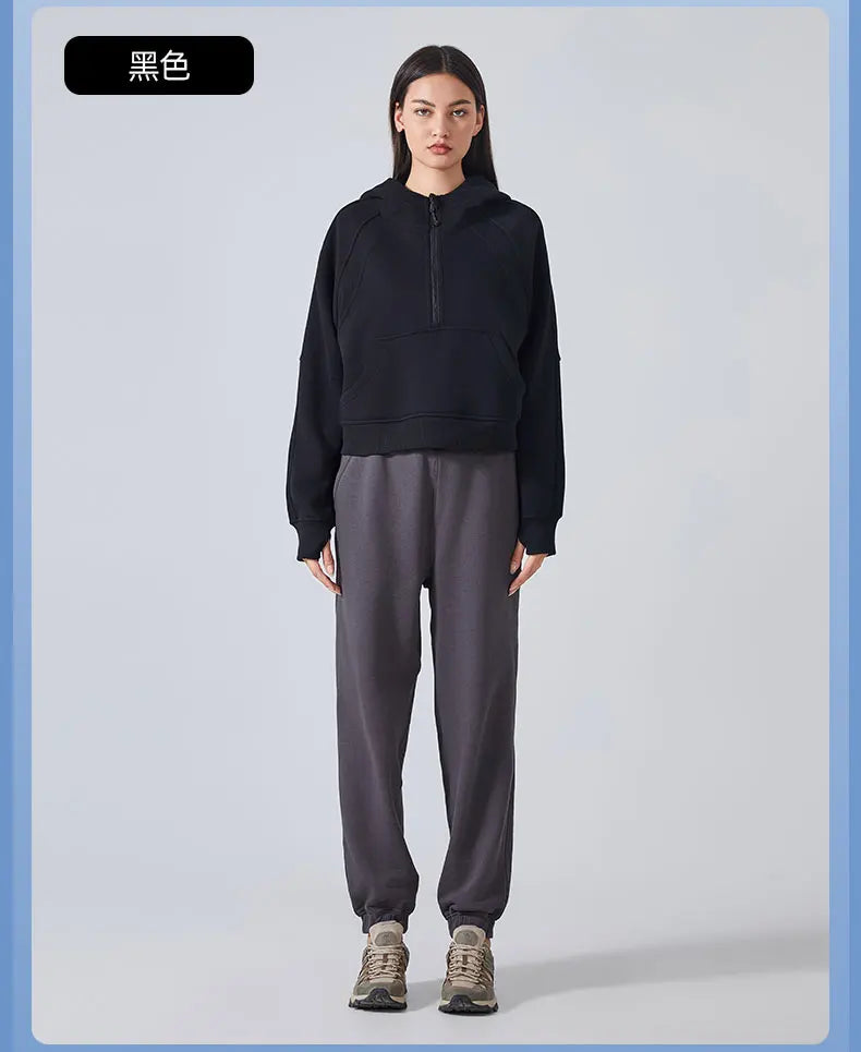 Women's Half-Zip Hoodies Fleece Sweatshirt Sports Jacket with Thumbhole