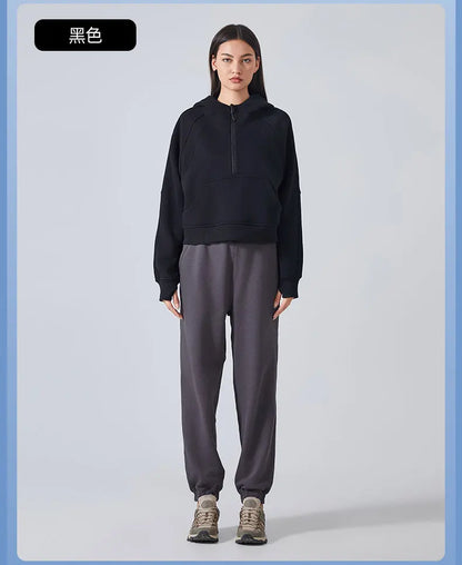 Women's Half-Zip Hoodies Fleece Sweatshirt Sports Jacket with Thumbhole
