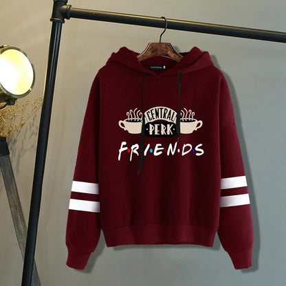 Women Friends TV Show Hooded Sweatshirt Cute Coffee Printing Autumn Winter Casual Pullover Hoodies