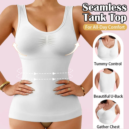 1pc Women Tummy Control Shapewear Classic 2-IN-1 With Padded Bra High Elastic Vest Body Shaper Up Lift Corset Cami Tank Tops