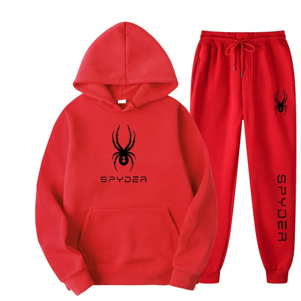 .A casual sports outfit consisting of a long-sleeved hooded t-shirt and elastic-waist pants.