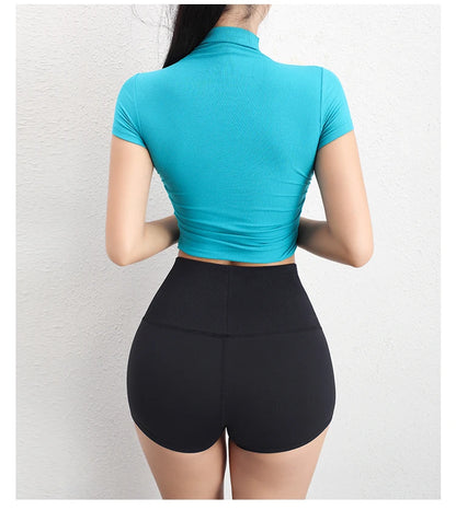Sports Crop Tops For Women Yoga Wear Short Sleeve Solid Color T shirt