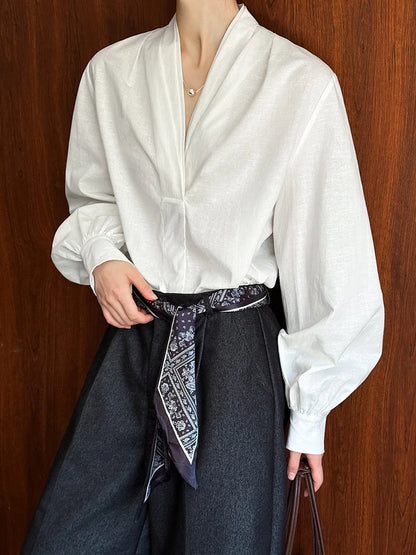 Women Casual Blouses V-Neck Puff Sleeve Office Blouses Fashion Shirts