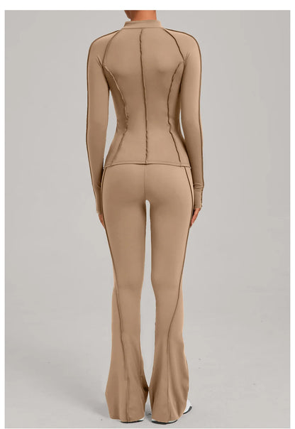 Gym Yoga Outfit Zipper Long Sleeve Fitness Suit Daily Casual Fitness Sportswear Two-Piece Sets
