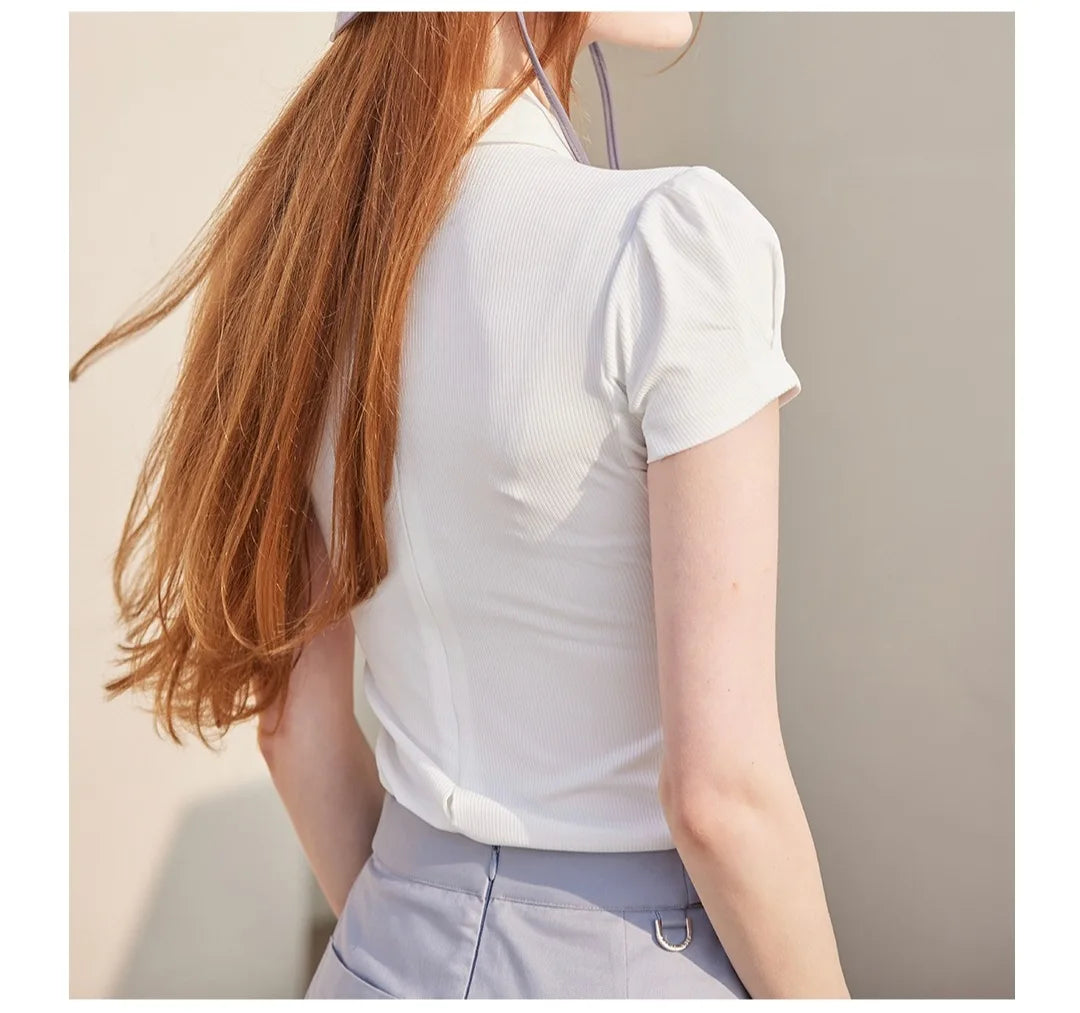 Short Sleeve Tops Golf T-shirts Quick-dry Breathable Shirts Lace Up Pleated Golf Skirt
