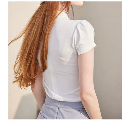 Short Sleeve Tops Golf T-shirts Quick-dry Breathable Shirts Lace Up Pleated Golf Skirt