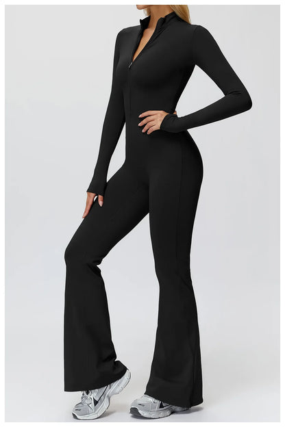 Yoga Suit Gym Set Tracksuit Zipper Long Sleeved Sports Jumpsuit Push Up Workout Clothes