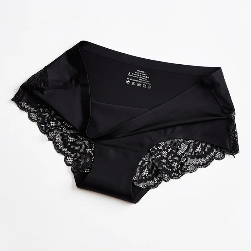 3PCS/Set Women's Panties Exquisite Lace Underwear Silk Satin Briefs Soft Cozy