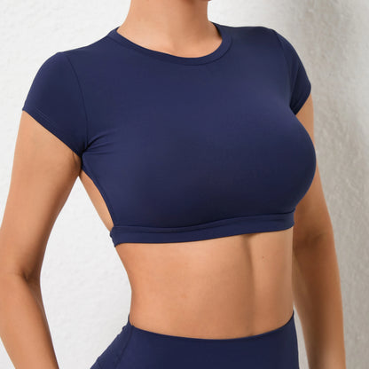 Sports Muscle Back Tee Padded Backless Sports Shirts Workout Yoga T-Shirt