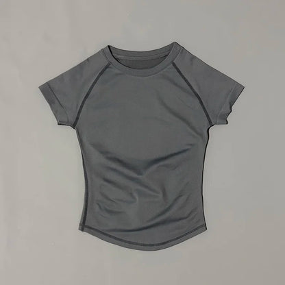 Short Sleeve T Shirt Summer Short Sleeve Round Neck Breathable Stretchy Gym