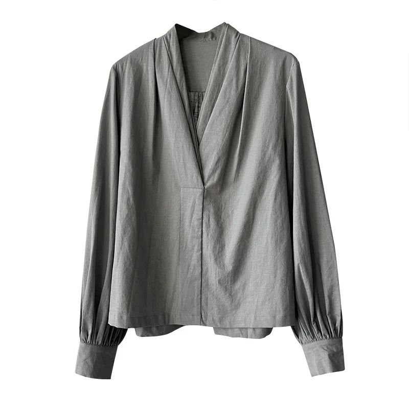 Women Casual Blouses V-Neck Puff Sleeve Office Blouses Fashion Shirts