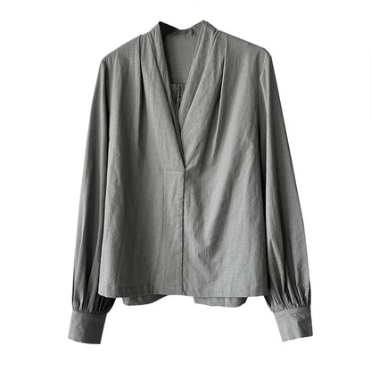 Women Casual Blouses V-Neck Puff Sleeve Office Blouses Fashion Shirts