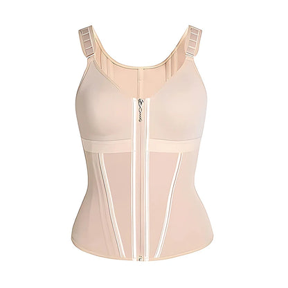 Double Compression Vest Bra Waist Trainer Corset with 17 Steel Bone Flat Belly Strap Slim Body Shaper