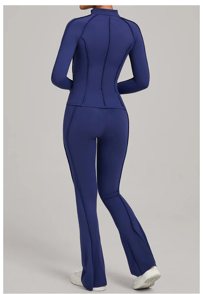 Gym Yoga Outfit Zipper Long Sleeve Fitness Suit Daily Casual Fitness Sportswear Two-Piece Sets