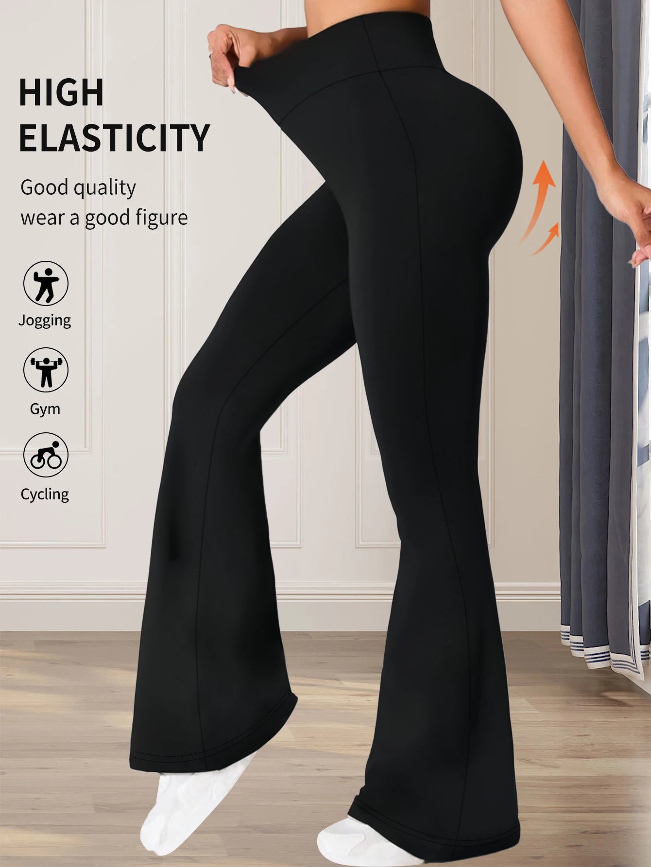 high waisted tight fitting flared pants, slim leg, thin wide leg pants for slim women