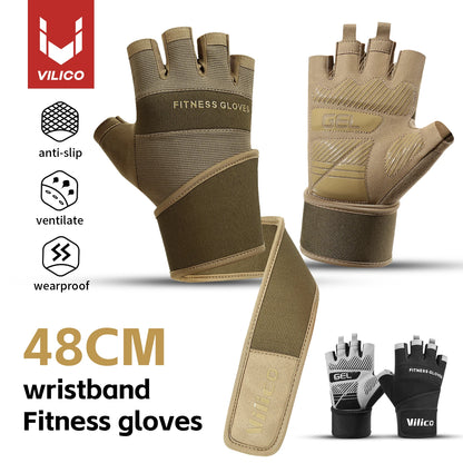 Half Finger Gym Gloves Weightlifting  Anti-Slip Fitness Gloves with Wrist Support