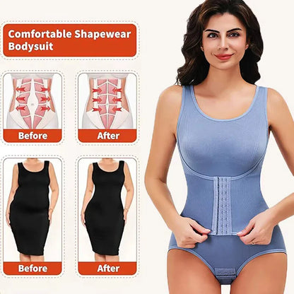 Bodysuit Shapewear with Zipper Belt Women Tummy Control Body Shaper Waist Trainer Slimming Cincher Corset Tops