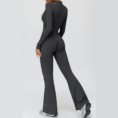 Yoga Suit Gym Set Tracksuit Zipper Long Sleeved Sports Jumpsuit Push Up Workout Clothes