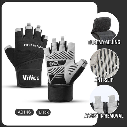 Half Finger Gym Gloves Weightlifting  Anti-Slip Fitness Gloves with Wrist Support