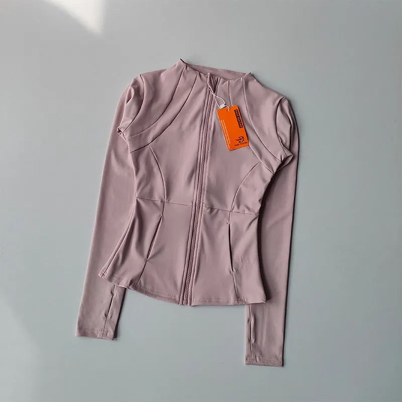 Outdoor Sports Long Sleeved Women Slim Quick Dry Zipper Cardigan Stand Up Collar Jacket