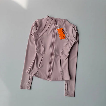 Outdoor Sports Long Sleeved Women Slim Quick Dry Zipper Cardigan Stand Up Collar Jacket