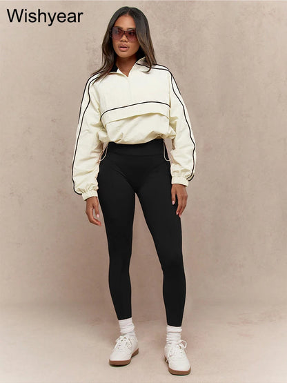 Casual Sports Suit for Women's Long-sleeved Half-turtleneck Tops and Jogging Pants Two-piece Set Fashion Streetwear Tracksuis