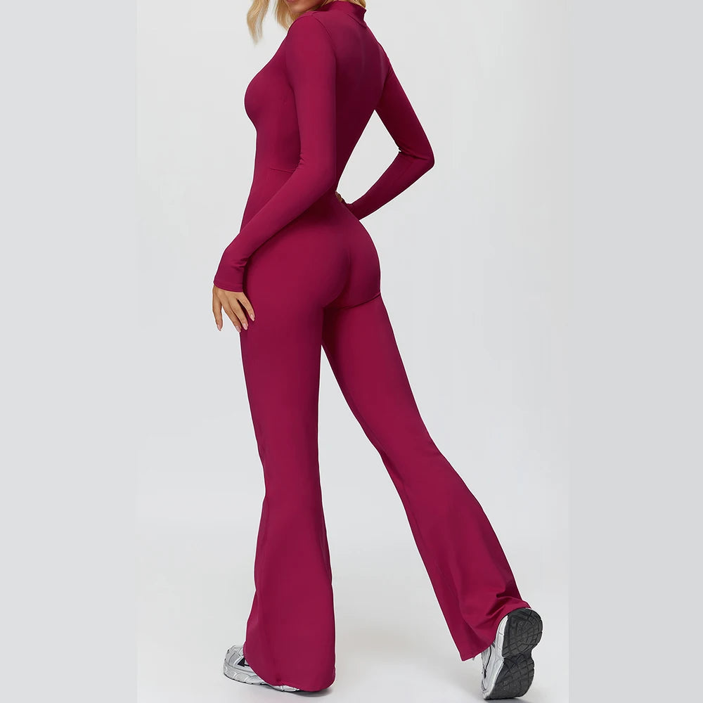 Yoga Suit Gym Set Tracksuit Zipper Long Sleeved Sports Jumpsuit Push Up Workout Clothes