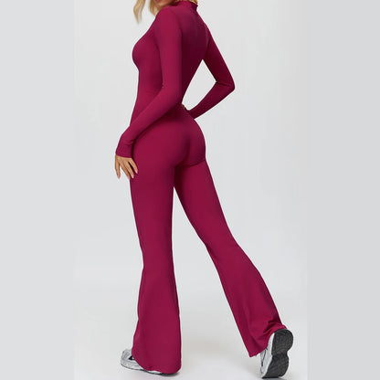Yoga Suit Gym Set Tracksuit Zipper Long Sleeved Sports Jumpsuit Push Up Workout Clothes