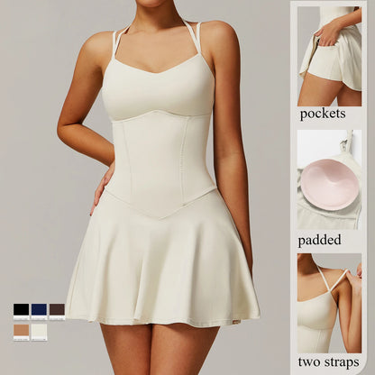 Tennis Dress with Shorts Underneath Pockets Strap Dress Sporting Tennis Outfit  Sport Dresses