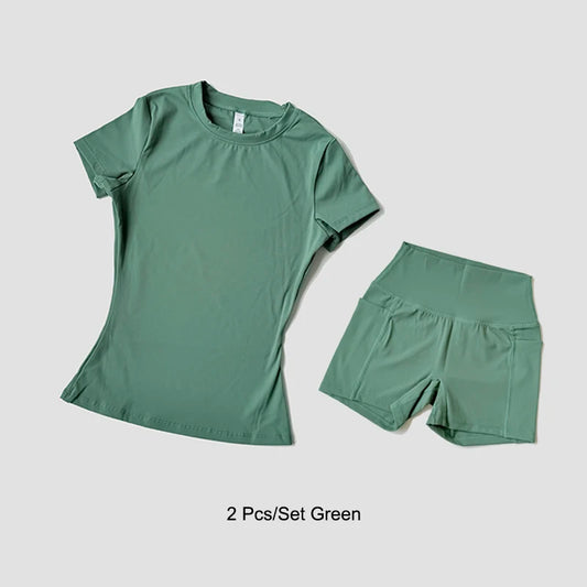 Sports Sets Fitness Hip-lifting Tight Top Short Sleeve
