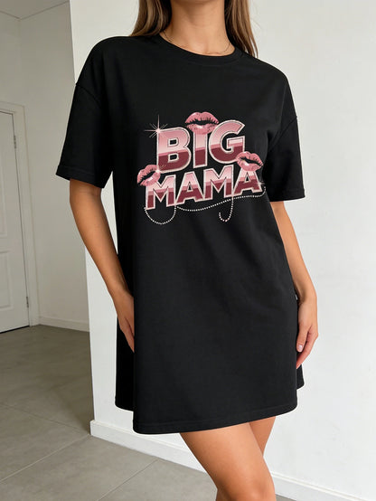 Women's casual dress, a fashionable dress with letter pattern prints, made of stretch fabric, machine washable