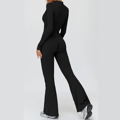 Yoga Suit Gym Set Tracksuit Zipper Long Sleeved Sports Jumpsuit Push Up Workout Clothes