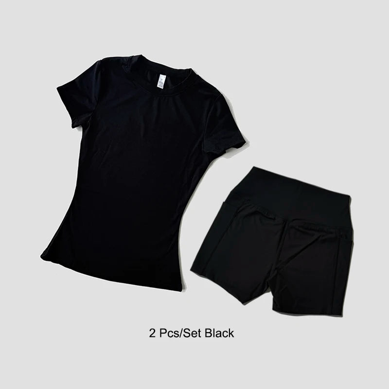 Sports Sets Fitness Hip-lifting Tight Top Short Sleeve