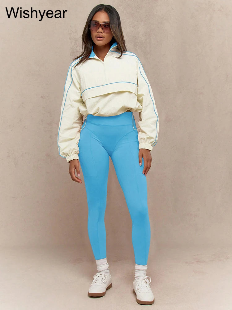 Casual Sports Suit for Women's Long-sleeved Half-turtleneck Tops and Jogging Pants Two-piece Set Fashion Streetwear Tracksuis