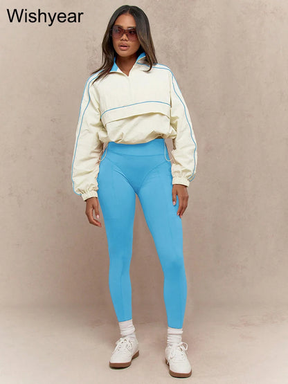 Casual Sports Suit for Women's Long-sleeved Half-turtleneck Tops and Jogging Pants Two-piece Set Fashion Streetwear Tracksuis