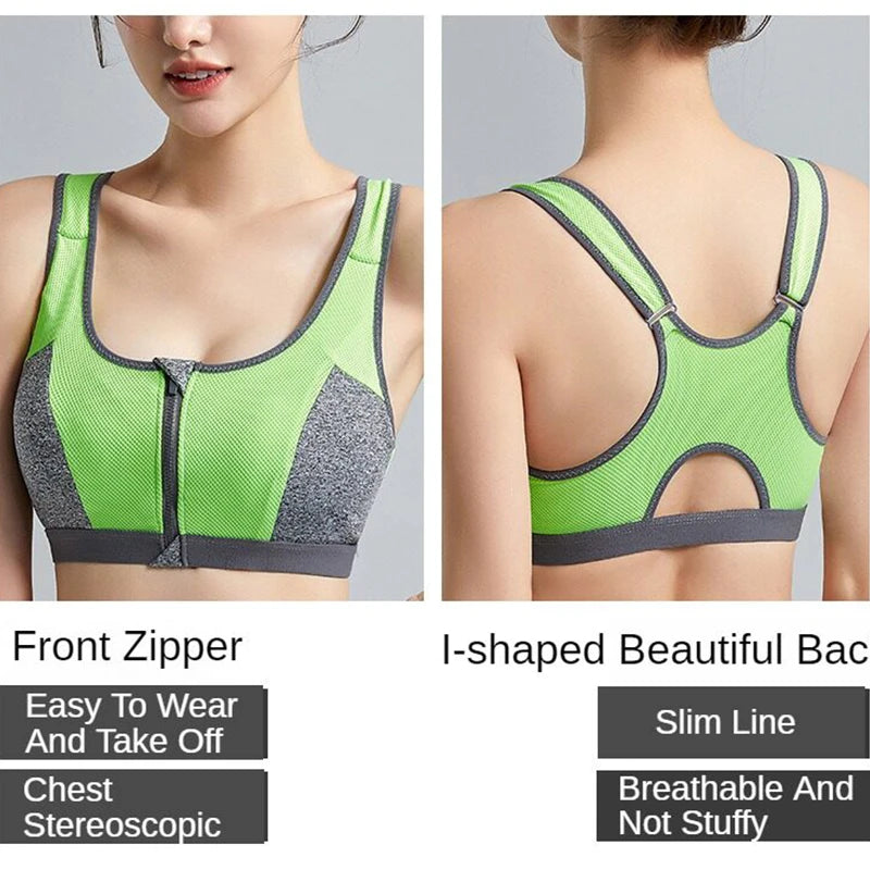 Yoga Sports Bra Push Up Sportwear Workout Vest for Women Front Zipper