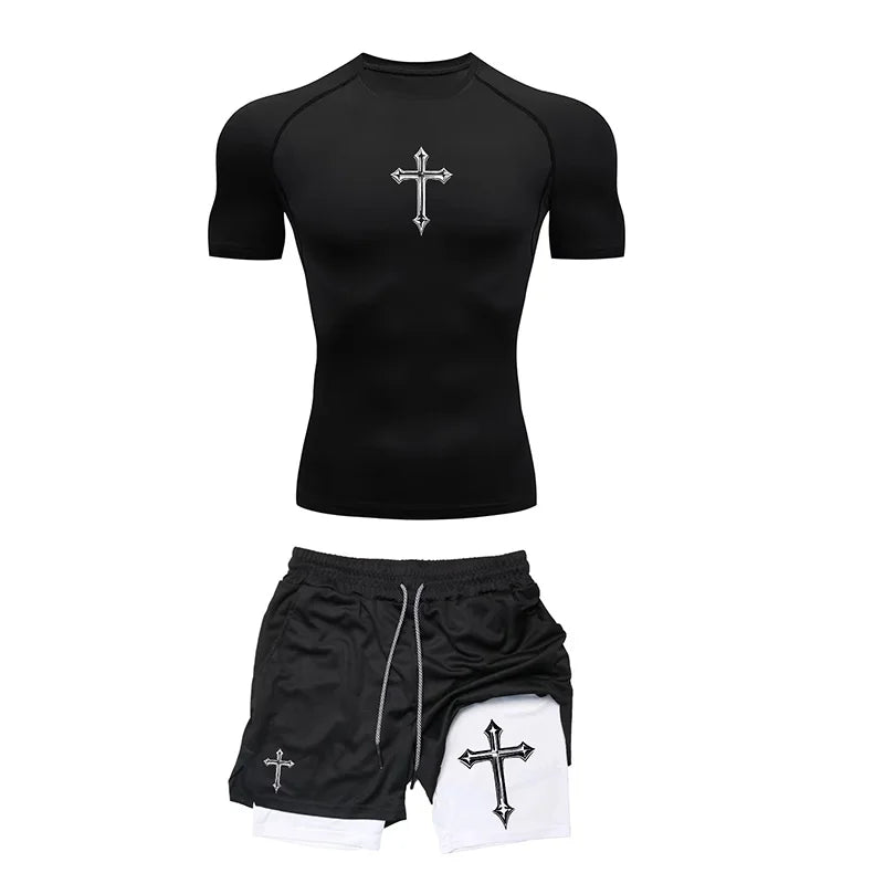 Breathable Compression Sportswear Two-piece Tight T-shirt Fitness Shorts