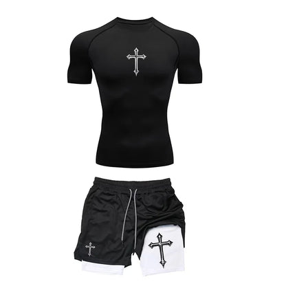 Breathable Compression Sportswear Two-piece Tight T-shirt Fitness Shorts