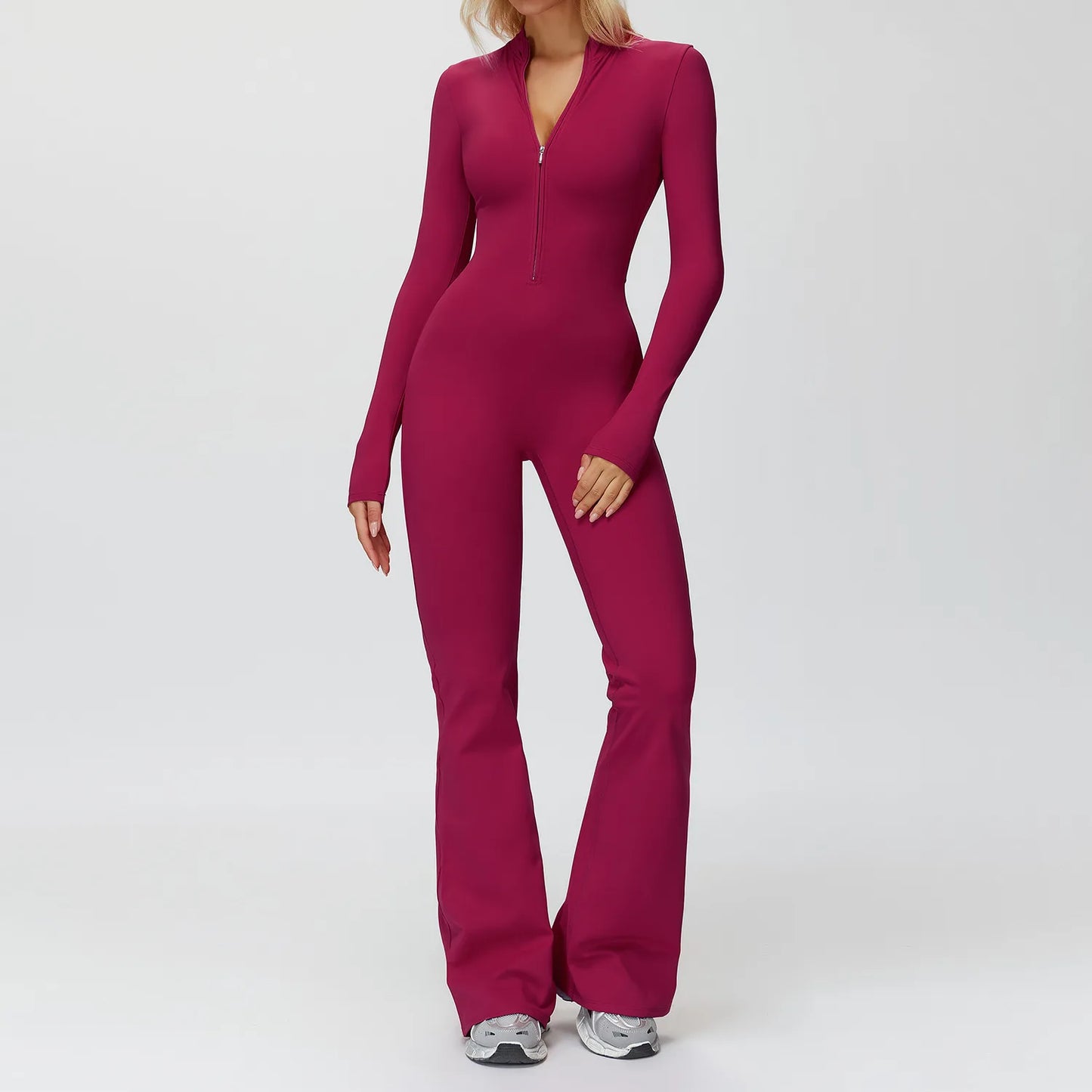 Yoga Suit Gym Set Tracksuit Zipper Long Sleeved Sports Jumpsuit Push Up Workout Clothes
