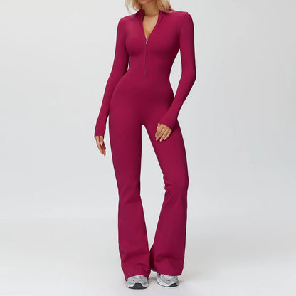 Yoga Suit Gym Set Tracksuit Zipper Long Sleeved Sports Jumpsuit Push Up Workout Clothes